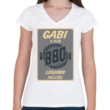 PRINTFASHION A világ legjobb grillezője - Névvel - Női V-nyakú póló - Fehér női póló
