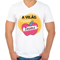 PRINTFASHION A világ legjobb tanára - Almás minta - Férfi V-nyakú póló - Fehér