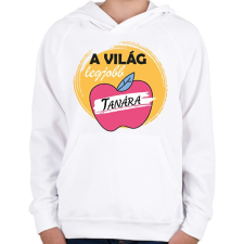 PRINTFASHION A világ legjobb tanára - Almás minta - Gyerek kapucnis pulóver - Fehér gyerek pulóver, kardigán