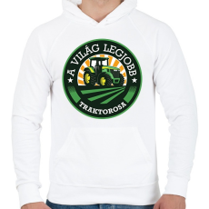 PRINTFASHION A világ legjobb traktorosa - Zöld - Férfi kapucnis pulóver - Fehér