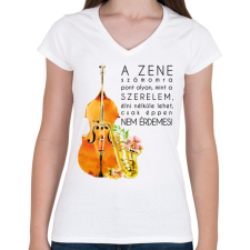 PRINTFASHION A zene számomra.  - Női V-nyakú póló - Fehér női póló