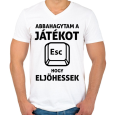 PRINTFASHION Abbahagytam a játékot, hogy eljöhessek - Férfi V-nyakú póló - Fehér