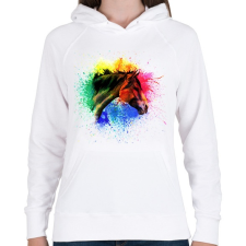 PRINTFASHION absztrakt ló arc - Női kapucnis pulóver - Fehér női pulóver, kardigán