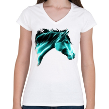PRINTFASHION absztrakt ló portré - Női V-nyakú póló - Fehér női póló