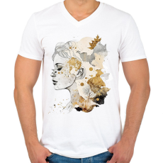 PRINTFASHION Absztrakt minimal női vonalrajz - Férfi V-nyakú póló - Fehér