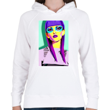 PRINTFASHION Absztrakt_napszemüveges_lány_1 - Női kapucnis pulóver - Fehér női pulóver, kardigán