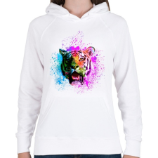 PRINTFASHION absztrakt tigris arc2 - Női kapucnis pulóver - Fehér női pulóver, kardigán