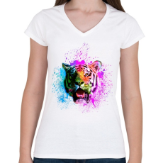 PRINTFASHION absztrakt tigris arc2 - Női V-nyakú póló - Fehér