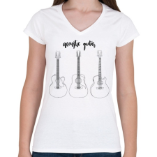 PRINTFASHION Acoustic guitar - Női V-nyakú póló - Fehér női póló