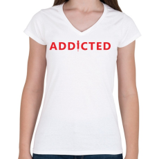PRINTFASHION Addicted - Női V-nyakú póló - Fehér