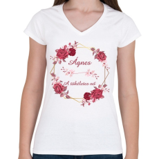 PRINTFASHION Ágnes - Női V-nyakú póló - Fehér