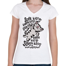PRINTFASHION Agymenők Soft Kitty - Női V-nyakú póló - Fehér női póló