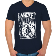 PRINTFASHION Ahol a szó kevés... - Férfi V-nyakú póló - Sötétkék férfi póló