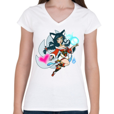 PRINTFASHION Ahri - Női V-nyakú póló - Fehér női póló