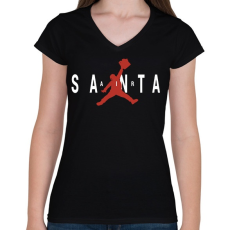 PRINTFASHION Air Santa - Női V-nyakú póló - Fekete