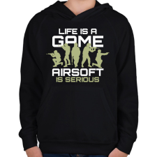 PRINTFASHION Airsoft is serious - Gyerek kapucnis pulóver - Fekete gyerek pulóver, kardigán