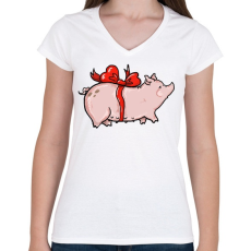 PRINTFASHION Ajándék malac - Női V-nyakú póló - Fehér