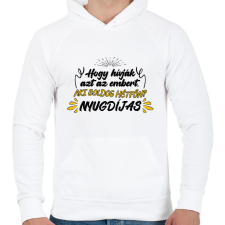 PRINTFASHION Aki boldog hétfőn - Férfi kapucnis pulóver - Fehér férfi pulóver, kardigán