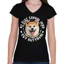 PRINTFASHION Akita Inu - Női V-nyakú póló - Fekete női póló