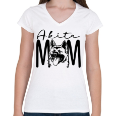 PRINTFASHION Akita Mom - Női V-nyakú póló - Fehér