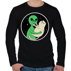 PRINTFASHION Alien és macska - Férfi hosszú ujjú póló - Fekete