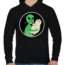 PRINTFASHION Alien és macska - Férfi kapucnis pulóver - Fekete férfi pulóver, kardigán