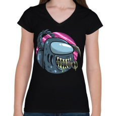 PRINTFASHION Alien impostor - Női V-nyakú póló - Fekete