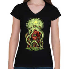 PRINTFASHION Alien támadás - Női V-nyakú póló - Fekete női póló