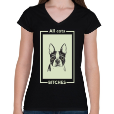 PRINTFASHION ALL CATS BITCHES - Női V-nyakú póló - Fekete