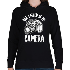 PRINTFASHION All I Need Is My Camera - Női kapucnis pulóver - Fekete női pulóver, kardigán