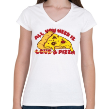PRINTFASHION All you need is pizza - Női V-nyakú póló - Fehér női póló