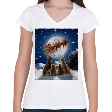 PRINTFASHION Állati karácsony - Női V-nyakú póló - Fehér női póló