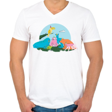 PRINTFASHION Állati party - Férfi V-nyakú póló - Fehér
