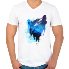 PRINTFASHION Alone as a wolf - Férfi V-nyakú póló - Fehér férfi póló