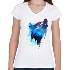 PRINTFASHION Alone as a wolf - Női V-nyakú póló - Fehér