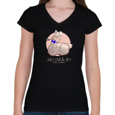 PRINTFASHION Alpaka Chill - Női V-nyakú póló - Fekete