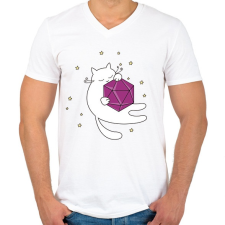 PRINTFASHION Alvó cica és D20 - Férfi V-nyakú póló - Fehér férfi póló