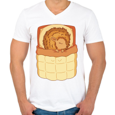 PRINTFASHION Alvó süni - Férfi V-nyakú póló - Fehér férfi póló