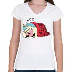 PRINTFASHION Alvó unikornis - Női V-nyakú póló - Fehér