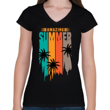 PRINTFASHION Amazing Summer - Női V-nyakú póló - Fekete női póló