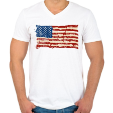 PRINTFASHION american flag - Férfi V-nyakú póló - Fehér férfi póló