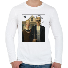 PRINTFASHION American gothic- Parody - Férfi hosszú ujjú póló - Fehér férfi póló