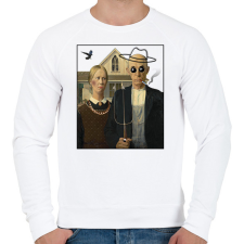 PRINTFASHION American gothic- Parody - Férfi pulóver - Fehér férfi pulóver, kardigán
