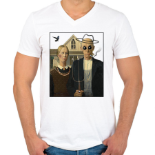 PRINTFASHION American gothic- Parody - Férfi V-nyakú póló - Fehér férfi póló