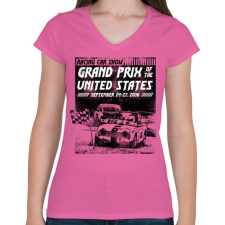 PRINTFASHION Amerikai Grand Prix - Női V-nyakú póló - Rózsaszín női póló