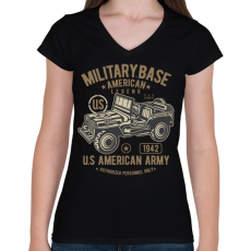 PRINTFASHION Amerikai katonai jeep - Női V-nyakú póló - Fekete