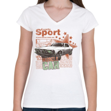 PRINTFASHION Amerikai retro sportautó - Női V-nyakú póló - Fehér női póló