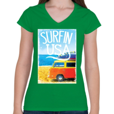 PRINTFASHION Amerikai szörfös - Női V-nyakú póló - Zöld