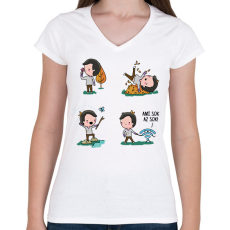PRINTFASHION Ami sok, az sok! - Női V-nyakú póló - Fehér