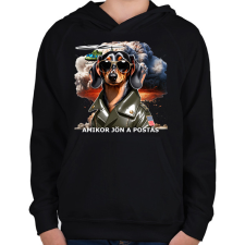 PRINTFASHION amikor jön a postás - TACSKÓ - Gyerek kapucnis pulóver - Fekete gyerek pulóver, kardigán